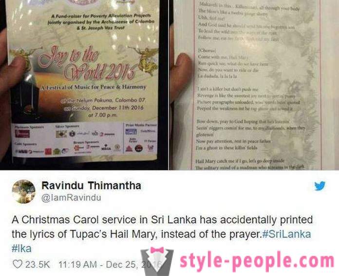 I Sri Lanka, kirkesogne distribuert brosjyrer med teksten i sangen rapper i stedet for bønn
