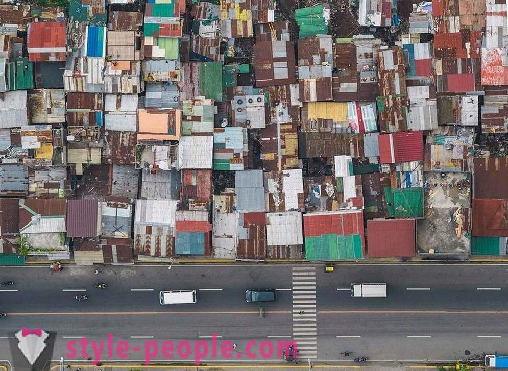 Slummen i Manila fugleperspektiv