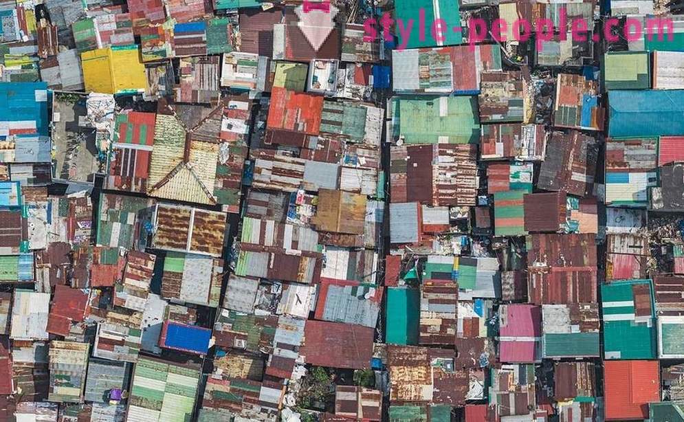 Slummen i Manila fugleperspektiv